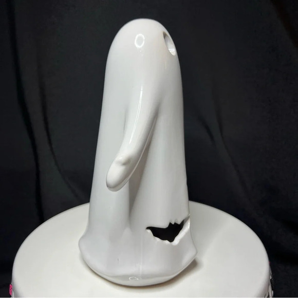 Ceramic Halloween Spooky Season Light Up White Ghosts W/ Bat Cutouts x2 - Picture 7 of 12